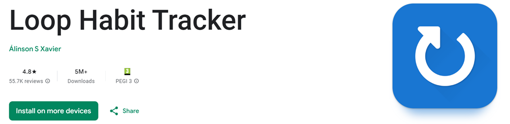 Kuvakaappaus osoitteesta https://play.google.com/store/apps/details/?id=org.isoron.uhabits&hl=en_US eli Loop Habit Trackerin esittelysivusta.